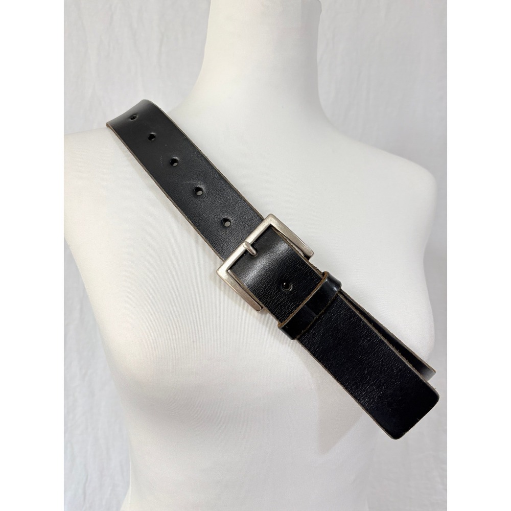 Yohji Yamamoto Y's Black Leather Belt Silver Square Buckle Made in Japan 29-38"